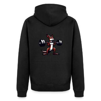Känguruh Barbell Hantel Gym Fitness Workout - Unisex Premium Bio Zip Hoodie - Schwarz - Hinten - Nico (187cm)