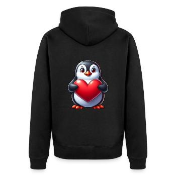 Pingouin amoureux Coeur Saint-Valentin - Veste à capuche bio Premium Unisexe - noir - Dos - Nico (187cm)