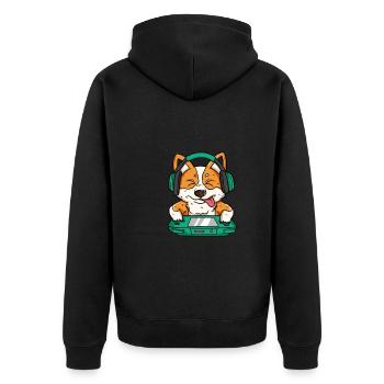 Corgi Gamer Konsole Zocken Spielen Hund - Unisex Premium Bio Zip Hoodie - Schwarz - Hinten - Nico (187cm)