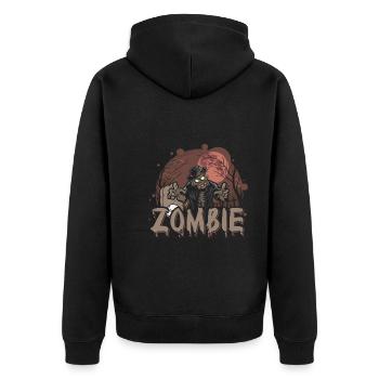 Gruseliges Zombie Shirt Halloween - Unisex Premium Bio Zip Hoodie - Schwarz - Hinten - Nico (187cm)