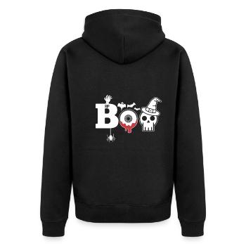 BOO Geister Erschrecken Halloween - Unisex Premium Bio Zip Hoodie - Schwarz - Hinten - Nico (187cm)