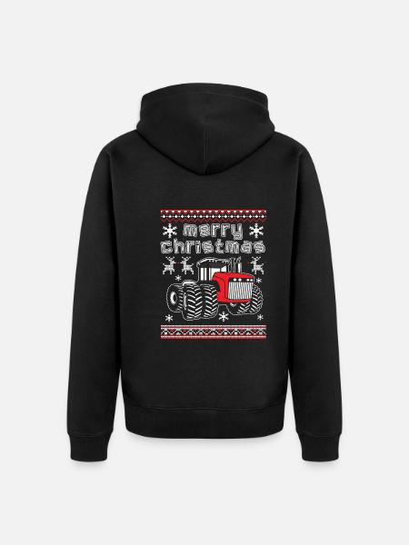 Merry Christmas Tractor - Unisex Premium Organic Zip Hoodie - black