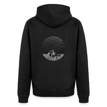 Zwei Vögel am Fluss - Unisex Premium Bio Zip Hoodie - Schwarz - Hinten - Nico (187cm)