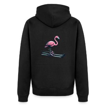 Flamant rose fantaisiste skieur sur les pistes - Veste à capuche bio Premium Unisexe - noir - Dos - Nico (187cm)