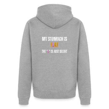 flat Stomach - flacher Bauch dick Bierbauch - Unisex Premium Bio Zip Hoodie - Grau meliert - Hinten - Nico (187cm)