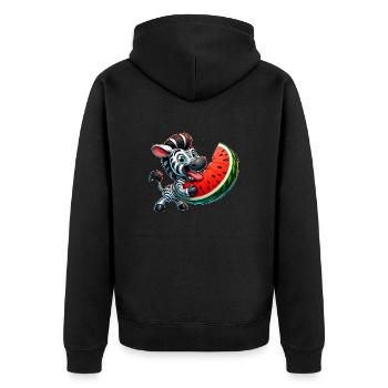 Cute whimsical zebra with watermelon and wide - Unisex Premium Organic Zip Hoodie - black - Back - Nico (187cm)