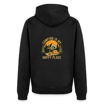 Camping ist mein Happy Place - Unisex Premium Bio Zip Hoodie - Schwarz - Hinten - Nico (187cm)