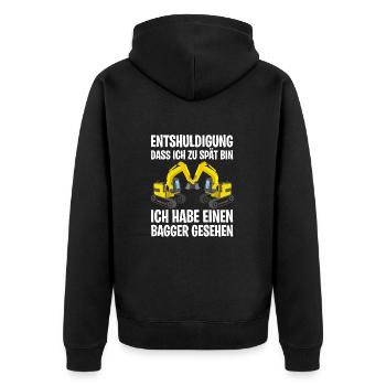 Funny excavator Bagger - Unisex Premium Bio Zip Hoodie - Schwarz - Hinten - Nico (187cm)