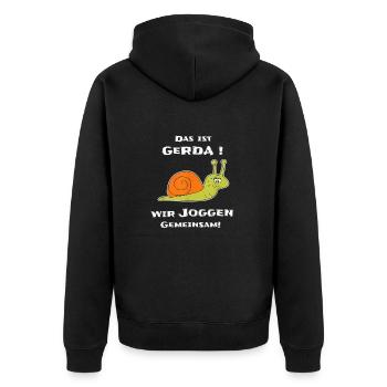 Das ist Gerda wir joggen gemeinsam - Unisex Premium Bio Zip Hoodie - Schwarz - Hinten - Nico (187cm)