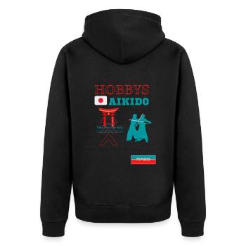 MASO Aikido KAMPF KUNST MARBOSSTA - Unisex Premium Bio Zip Hoodie - Schwarz - Hinten - Nico (187cm)