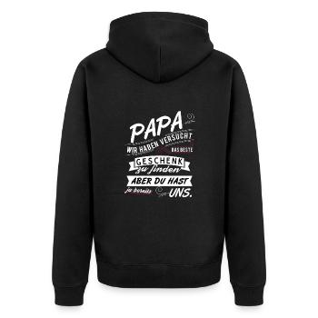 Papa Wir Haben Versucht Das Beste Geschenk - Unisex Premium Bio Zip Hoodie - Schwarz - Hinten - Nico (187cm)