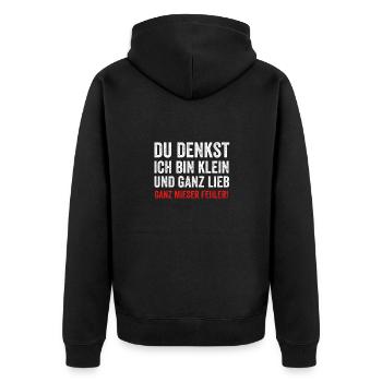 Du denkst ich bin klein - ganz mieser fehler - Unisex Premium Bio Zip Hoodie - Schwarz - Hinten - Nico (187cm)