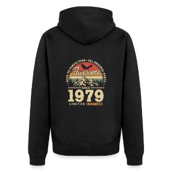 Großartig seit 1979 - Unisex Premium Bio Zip Hoodie - Schwarz - Hinten - Nico (187cm)