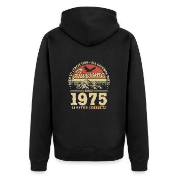 Great since 1975 - Unisex Premium Organic Zip Hoodie - black - Back - Nico (187cm)
