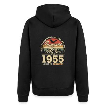 Great since 1955 - Unisex Premium Organic Zip Hoodie - black - Back - Nico (187cm)