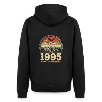 Great since 1995 - Unisex Premium Organic Zip Hoodie - black - Back - Nico (187cm)
