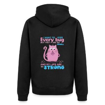 Funny Quote with Cat, Insect Humor - Unisex Premium Organic Zip Hoodie - black - Back - Nico (187cm)