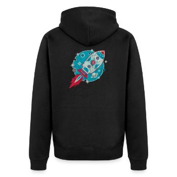 Retro Rocket Planet Space Sci-fi Grunge - Unisex Premium Organic Zip Hoodie - black - Back - Nico (187cm)
