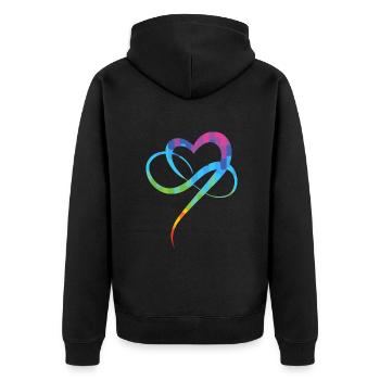 Poly Love Heart - Infinity Herz - Unisex Premium Bio Zip Hoodie - Schwarz - Hinten - Nico (187cm)