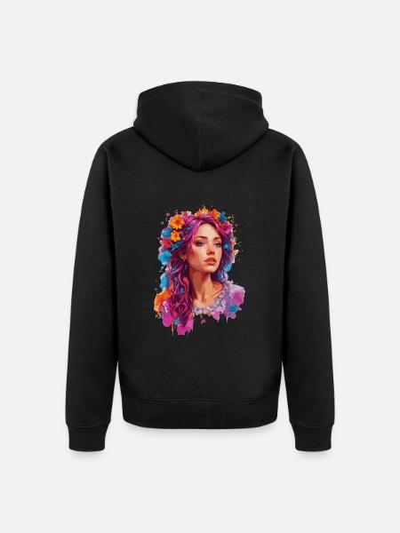 Mädchen mit Blumen 🌸 - Unisex Premium Bio Zip Hoodie - Schwarz