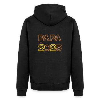 PAPA Est. 2023 Werdender Vater Design by vauART - Unisex Premium Bio Zip Hoodie - Schwarz - Hinten - Nico (187cm)