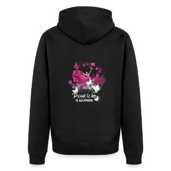 proud to be a women, woman, butterflies - Unisex Premium Bio Zip Hoodie - Schwarz - Hinten - Nico (187cm)
