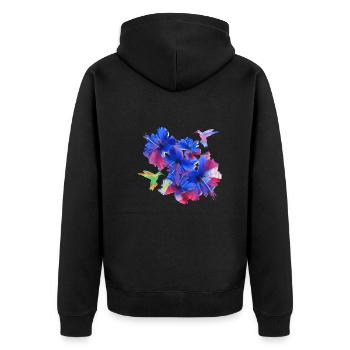 Hibiscus,Flower,Lotus,Blossom,Floral,Hummingbird,Bird - Unisex Premium Organic Zip Hoodie - black - Back - Nico (187cm)