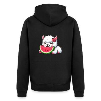 Llama Alpaca Watermelon Cartoon Summer - Unisex Premium Organic Zip Hoodie - black - Back - Nico (187cm)