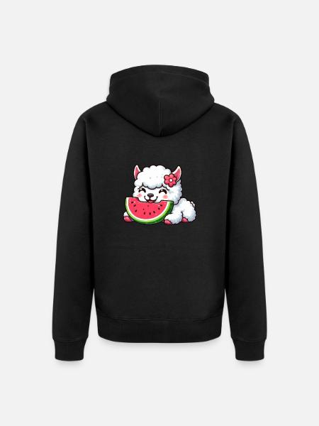 Llama Alpaca Watermelon Cartoon Summer - Unisex Premium Organic Zip Hoodie - black