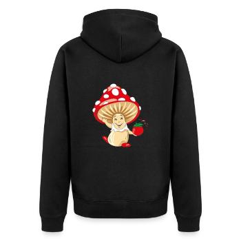 Amanite heureuse souriante avec une tomate juteuse - Veste à capuche bio Premium Unisexe - noir - Dos - Nico (187cm)