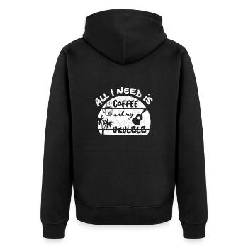 Tout ce dont j'ai besoin c'est de café et mon ukulélé - blanc - Veste à capuche bio Premium Unisexe - noir - Dos - Nico (187cm)