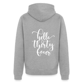 Hallo Vierunddreißig süßer 34 Jahre alter Geburtstag - Unisex Premium Bio Zip Hoodie - Grau meliert - Hinten - Nico (187cm)