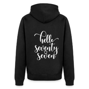 Hallo Seventy Seven Süßer 77 Jahre alter Geburtstag - Unisex Premium Bio Zip Hoodie - Schwarz - Hinten - Nico (187cm)
