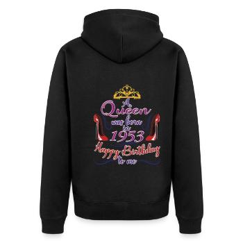 Une reine est née en 1953 - 70 ans anniversaire - Veste à capuche bio Premium Unisexe - noir - Dos - Nico (187cm)