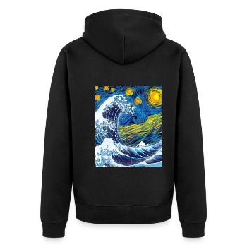 Kanagawa Waves Aesthetic Japanese Art Great Wave - Unisex Premium Organic Zip Hoodie - black - Back - Nico (187cm)