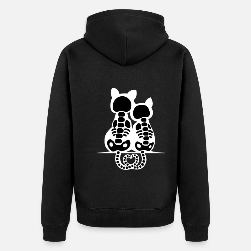 Effrayant Mignon Chat Squelette Bones Heart Tail Halloween - Veste à capuche bio Premium Unisexe - noir