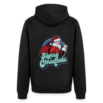 Frohe Weihnachten Weihnachtsmann Daumen hoch Weihnachtsgeschenk - Unisex Premium Bio Zip Hoodie - Schwarz - Hinten - Nico (187cm)