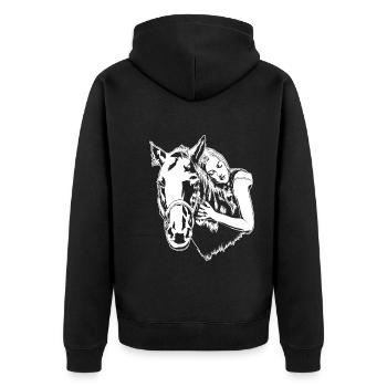 Mädchen Pferdeliebhaber, Pferdebesitzer, Reitgeschenk - Unisex Premium Bio Zip Hoodie - Schwarz - Hinten - Nico (187cm)