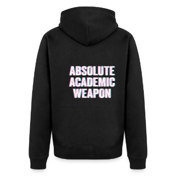 Studenten Absolute Academic Weapon - Unisex Premium Bio Zip Hoodie - Schwarz - Hinten - Nico (187cm)