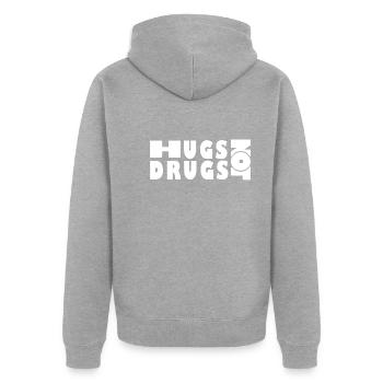 Umarmungen Statt Drogen - Unisex Premium Bio Zip Hoodie - Grau meliert - Hinten - Nico (187cm)