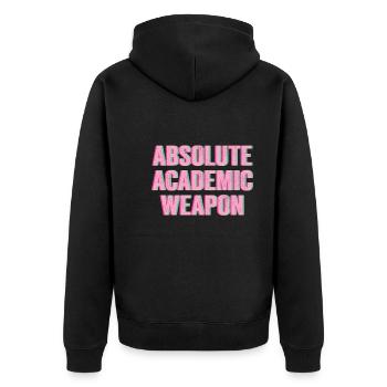 Studenten Absolute Academic Weapon - Unisex Premium Bio Zip Hoodie - Schwarz - Hinten - Nico (187cm)