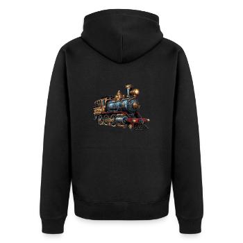 Zeitreise: Dampflokomotive des 19. Jahrhunderts - Unisex Premium Bio Zip Hoodie - Schwarz - Hinten - Nico (187cm)