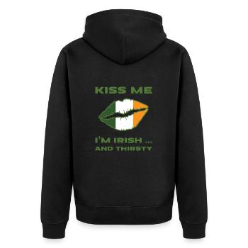 Kiss me I'm Irish and thirsty. - Unisex Premium Organic Zip Hoodie - black - Back - Nico (187cm)