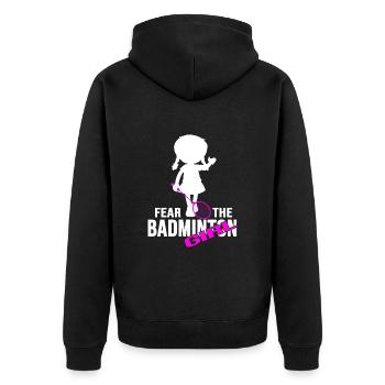 badminton federballspieler badminton-girl - Unisex Premium Bio Zip Hoodie - Schwarz - Hinten - Nico (187cm)