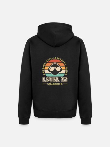 Level 13 - Unisex Premium Organic Zip Hoodie - black