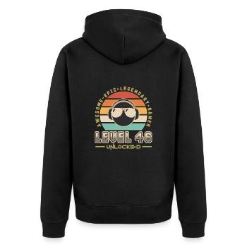 Stufe 46 - Unisex Premium Bio Zip Hoodie - Schwarz - Hinten - Nico (187cm)