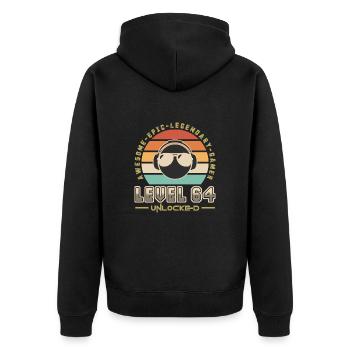 Stufe 64 - Unisex Premium Bio Zip Hoodie - Schwarz - Hinten - Nico (187cm)