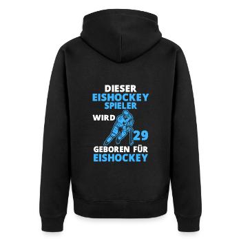 Eishockeyspieler 29 Jahre Eishockey 29 Geburtstag - Unisex Premium Bio Zip Hoodie - Schwarz - Hinten - Nico (187cm)