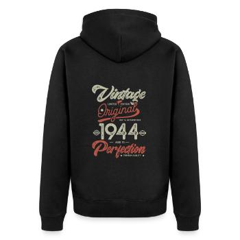 1944 Vintage Birthday Born 1944 - Unisex Premium Organic Zip Hoodie - black - Back - Nico (187cm)