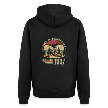 27 years old Aged to perfection born: December 1997 - Unisex Premium Organic Zip Hoodie - black - Back - Nico (187cm)